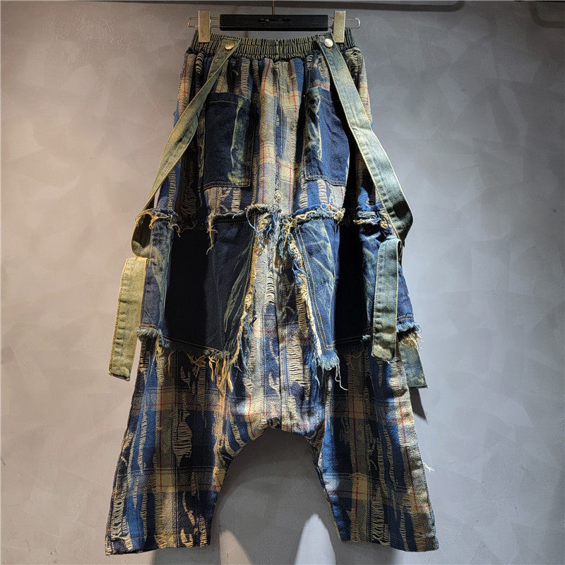 Vintage Patchwork Plaid Denim Pants – Soulmate Streetwear | same ANTHEM. - blue / L