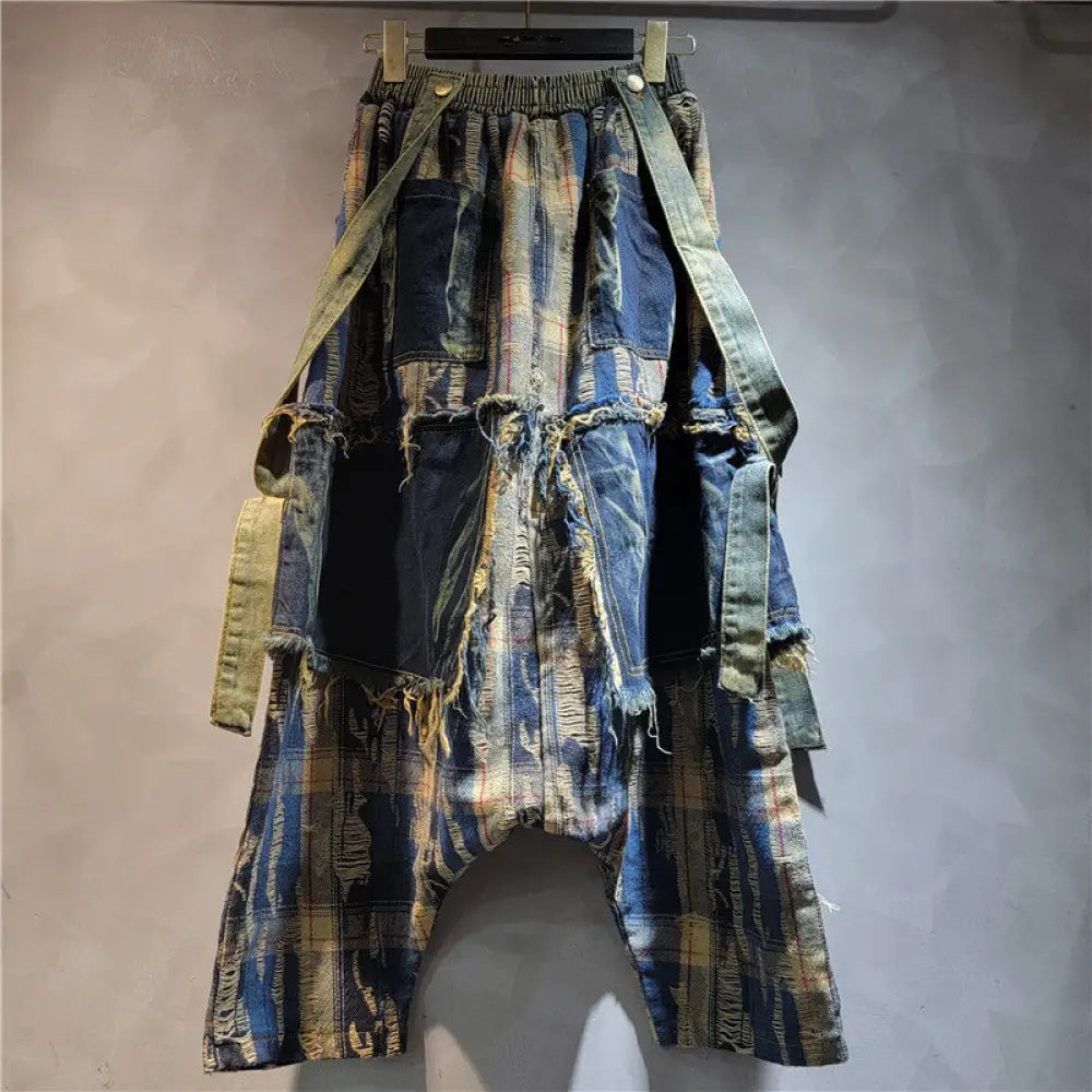 Vintage Patchwork Plaid Denim Pants – Soulmate Streetwear | same ANTHEM. - blue / L