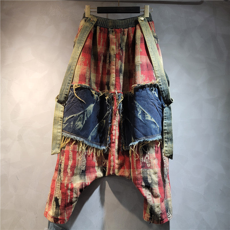 Vintage Patchwork Plaid Denim Pants – Soulmate Streetwear | same ANTHEM.