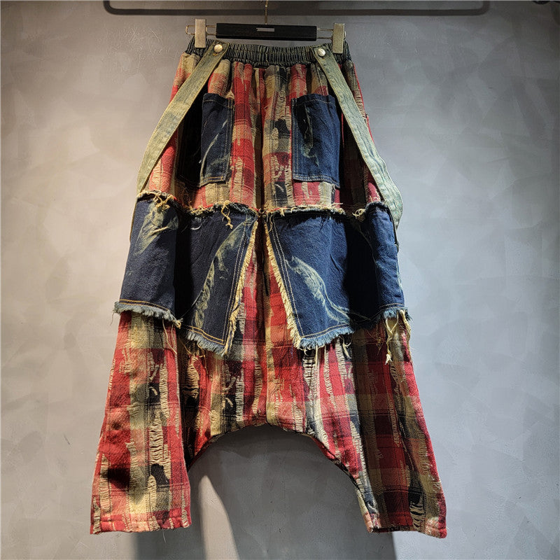 Vintage Patchwork Plaid Denim Pants – Soulmate Streetwear | same ANTHEM. - red / L