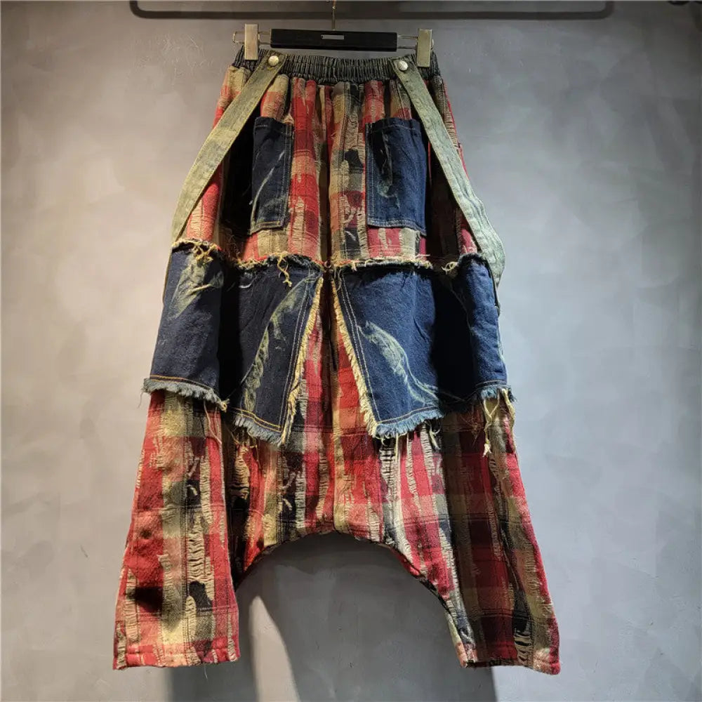 Vintage Patchwork Plaid Denim Pants – Soulmate Streetwear | same ANTHEM. - red / L