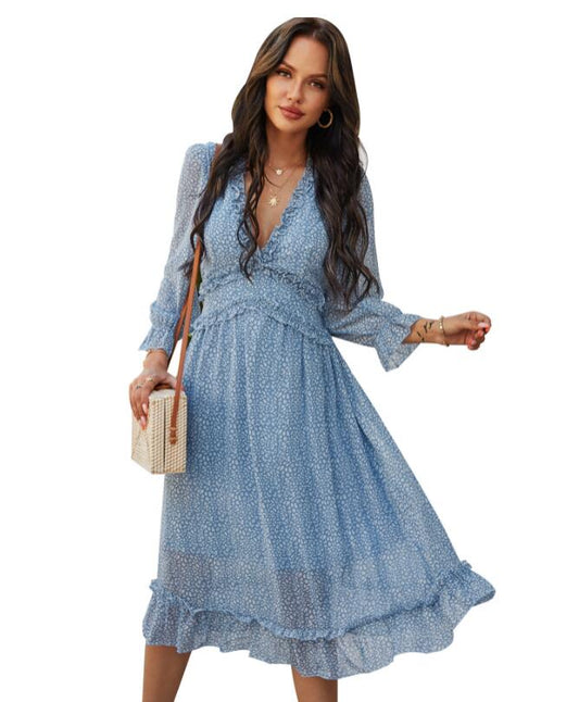Vintage Print Chiffon Ruffle Dress – Bohemian Spring/Summer Style | same ANTHEM