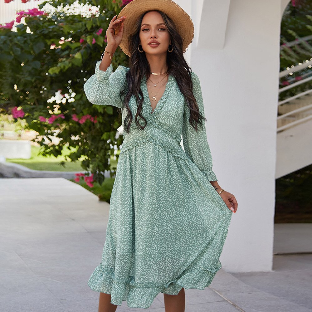 Vintage Print Chiffon Ruffle Dress – Bohemian Spring/Summer Style | same ANTHEM