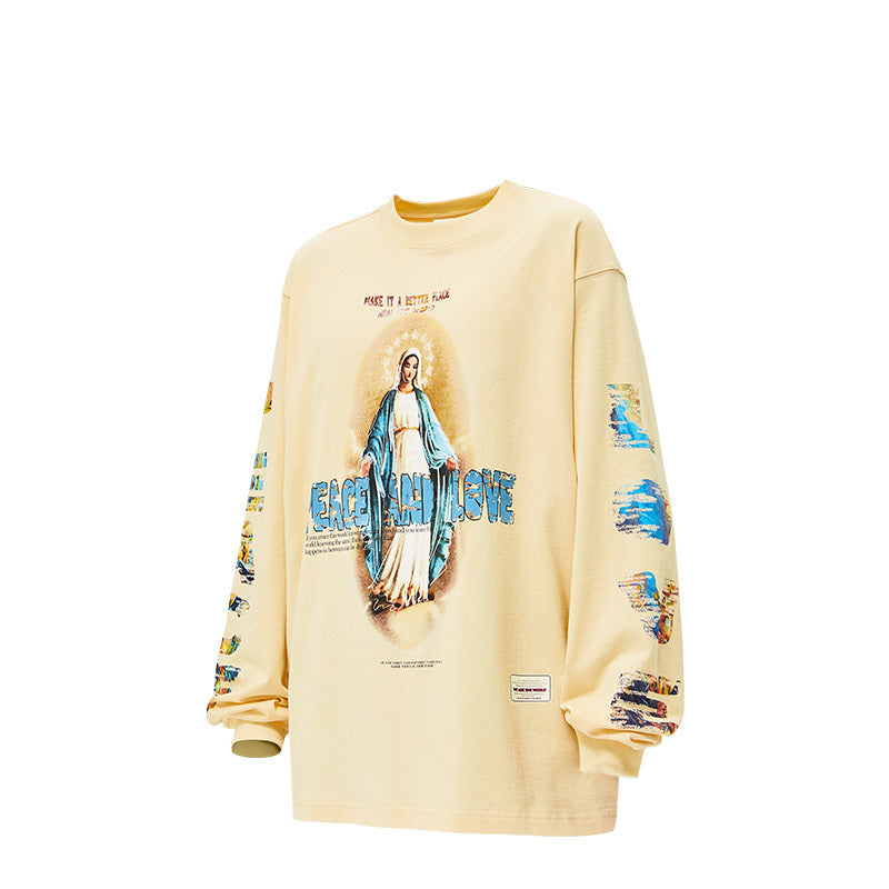 Vintage Print Round Neck Sweater | same ANTHEM. Spring Streetwear for Lovers - Apricot / L - Bag