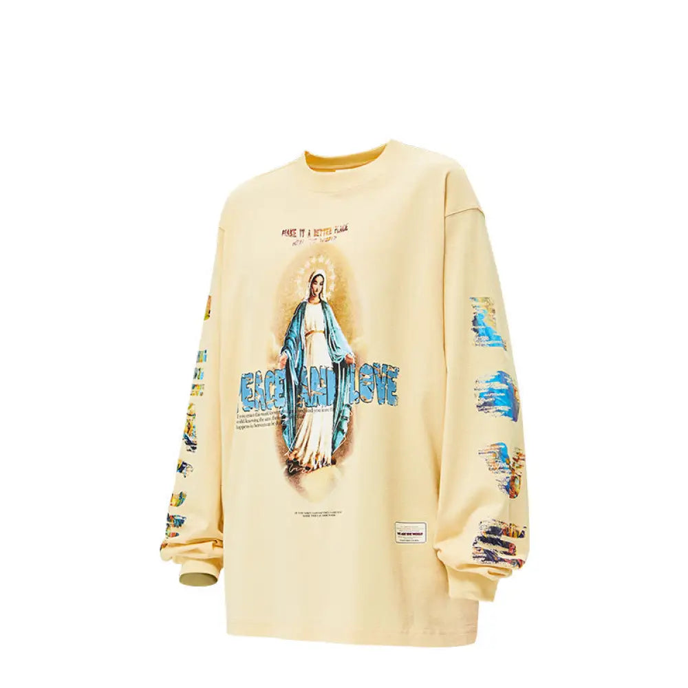 Vintage Print Round Neck Sweater | same ANTHEM. Spring Streetwear for Lovers - Apricot / L - Bag