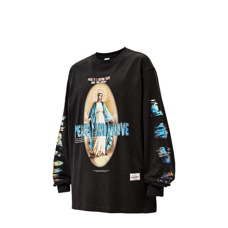 Vintage Print Round Neck Sweater | same ANTHEM. Spring Streetwear for Lovers - Black / L - Bag