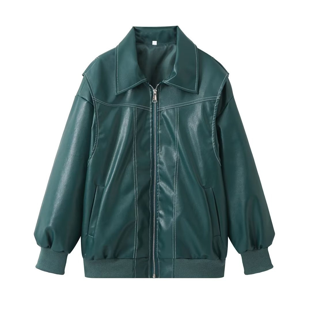 Vintage PU Patchwork Jacket – same ANTHEM | Soulmate Streetwear - Green / S