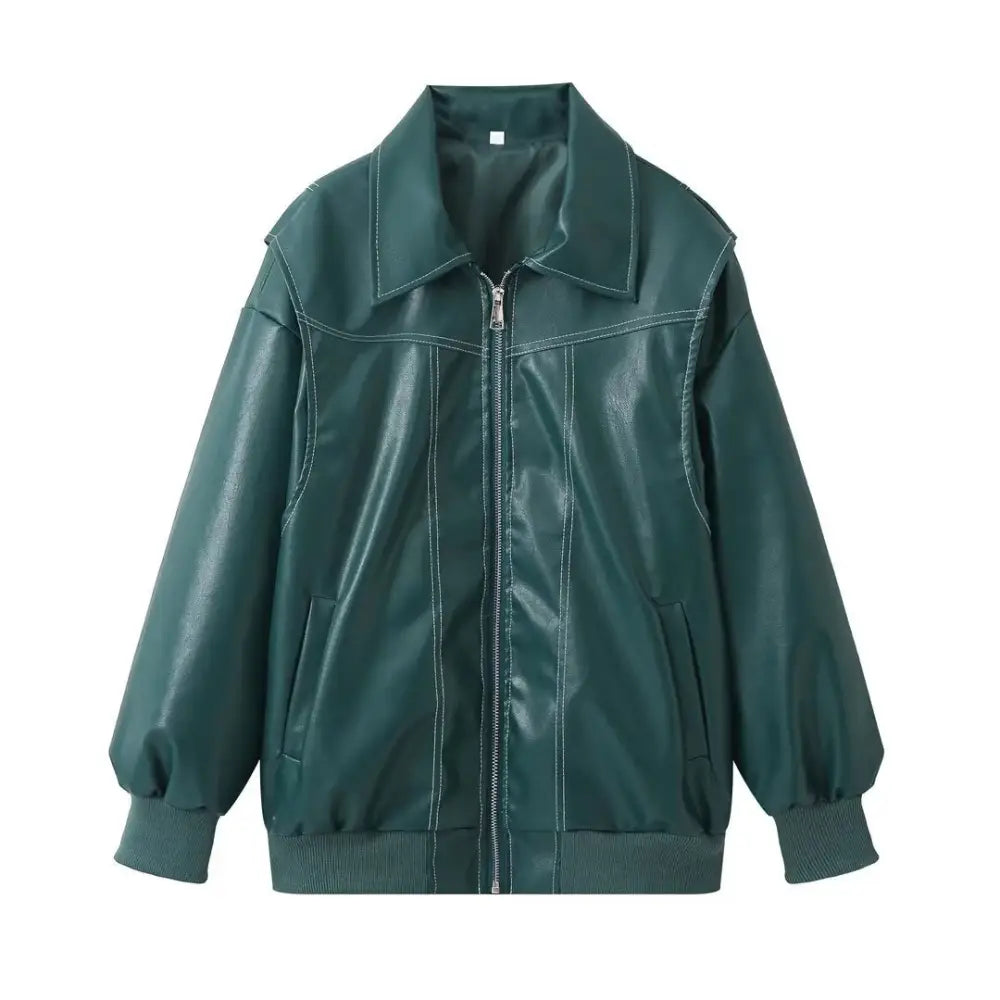 Vintage PU Patchwork Jacket – same ANTHEM | Soulmate Streetwear - Green / S