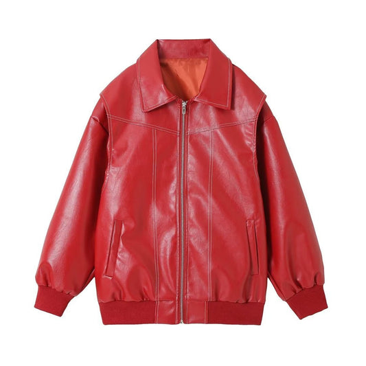 Vintage PU Patchwork Jacket – same ANTHEM | Soulmate Streetwear - Red / S