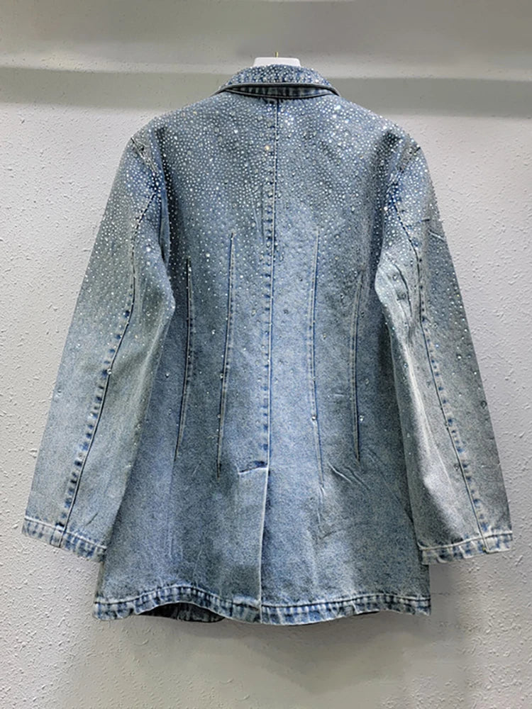 Vintage Rhinestone Denim Blazer – same ANTHEM. Romantic Streetwear for Soulmates - Blue / One Size