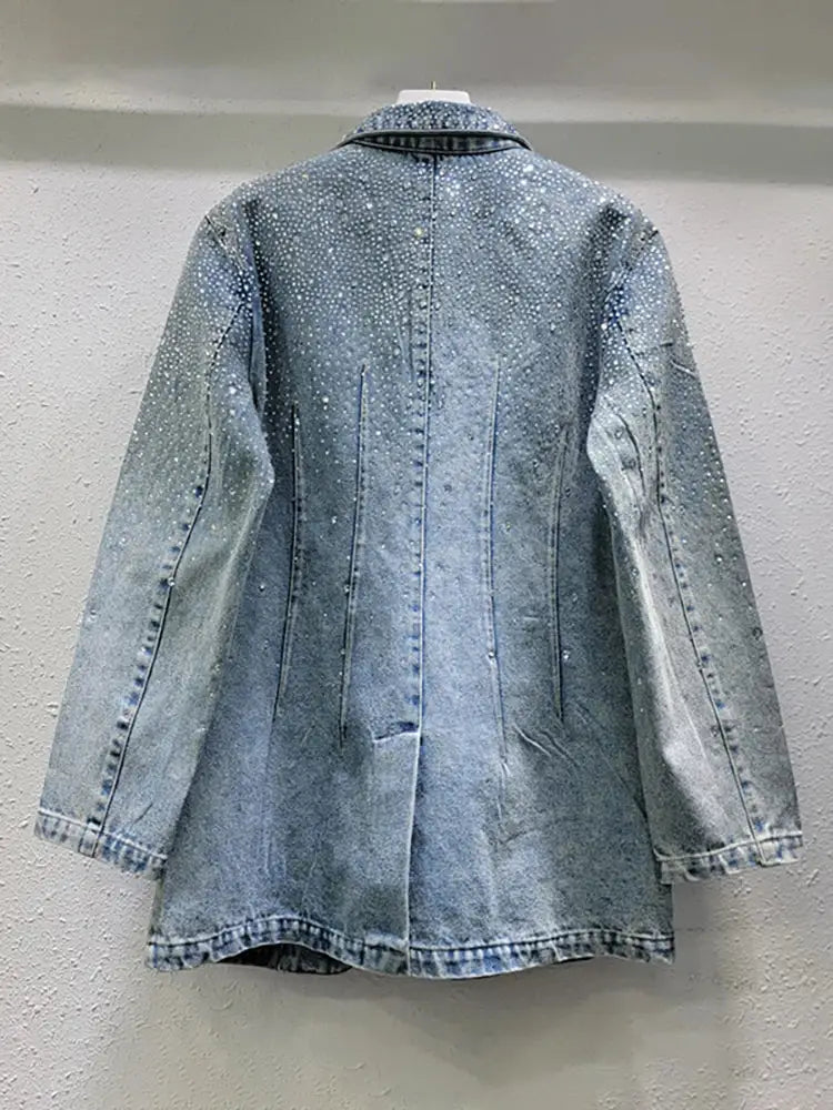 Vintage Rhinestone Denim Blazer – same ANTHEM. Romantic Streetwear for Soulmates - Blue / One Size