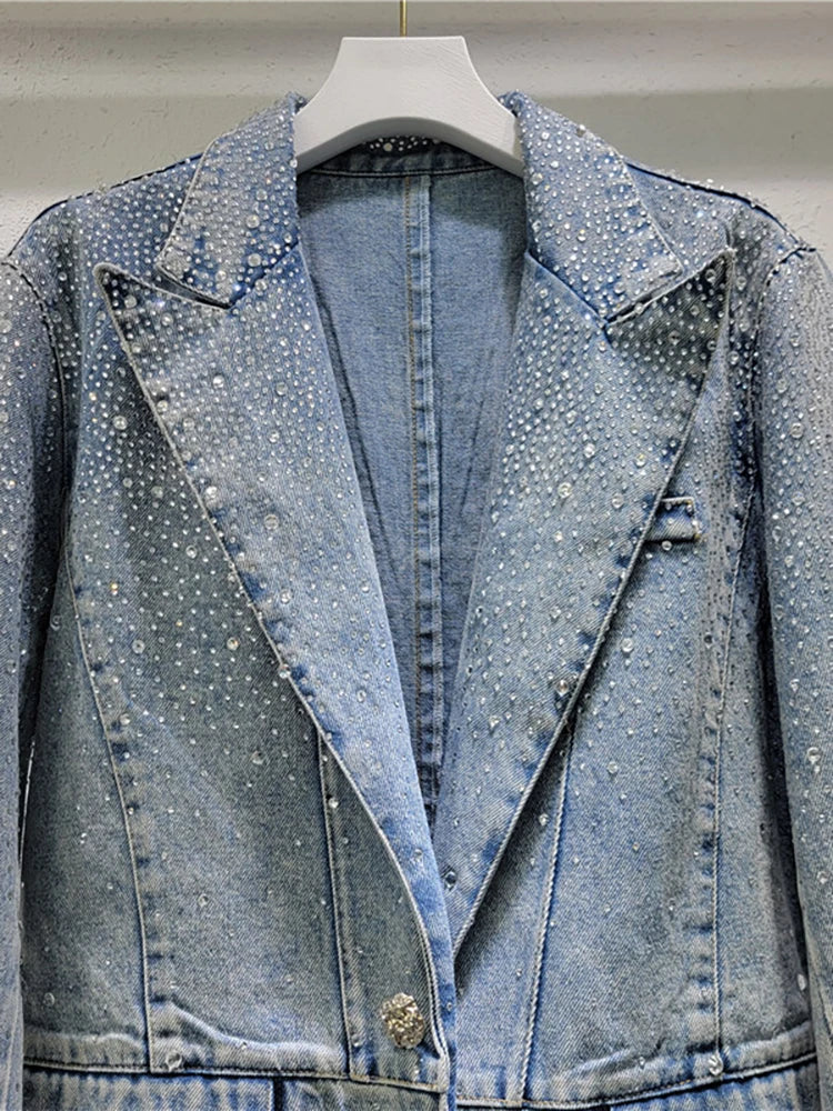 Vintage Rhinestone Denim Blazer – same ANTHEM. Romantic Streetwear for Soulmates - Blue / One Size