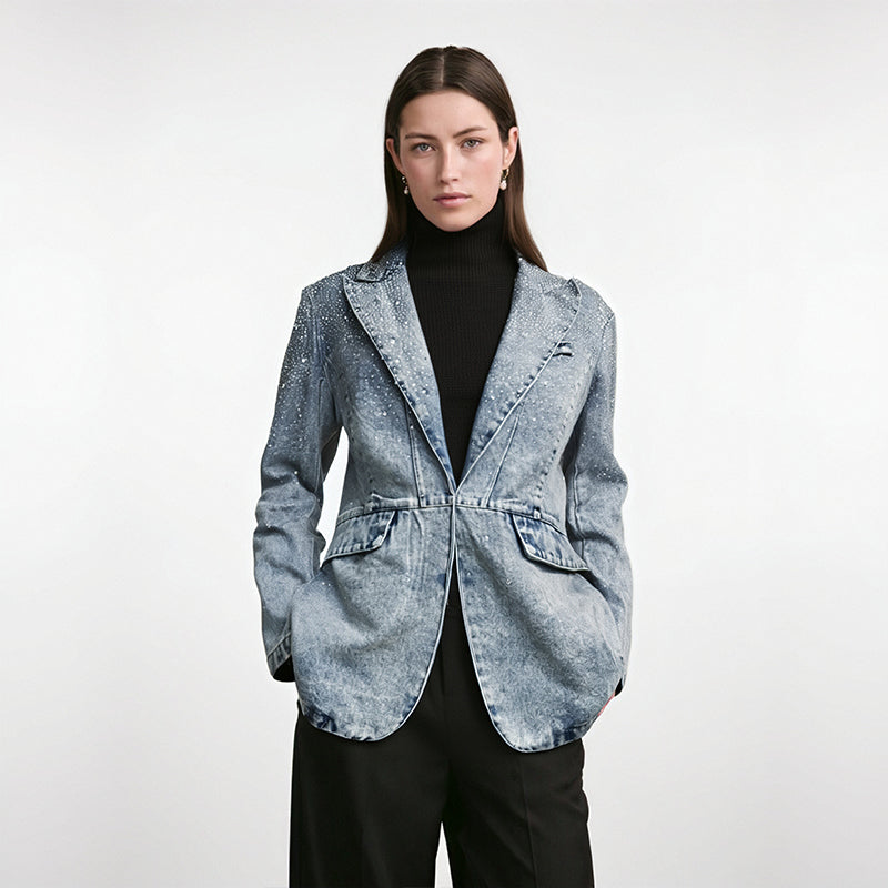 Vintage Rhinestone Denim Blazer – same ANTHEM. Romantic Streetwear for Soulmates - Blue / One Size