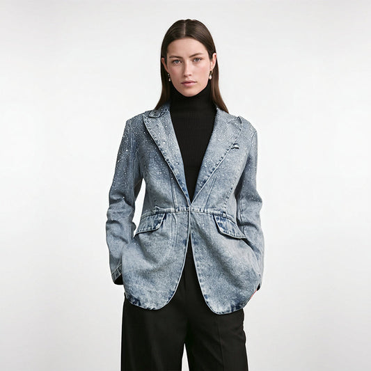 Vintage Rhinestone Denim Blazer – same ANTHEM. Romantic Streetwear for Soulmates - Blue / One Size