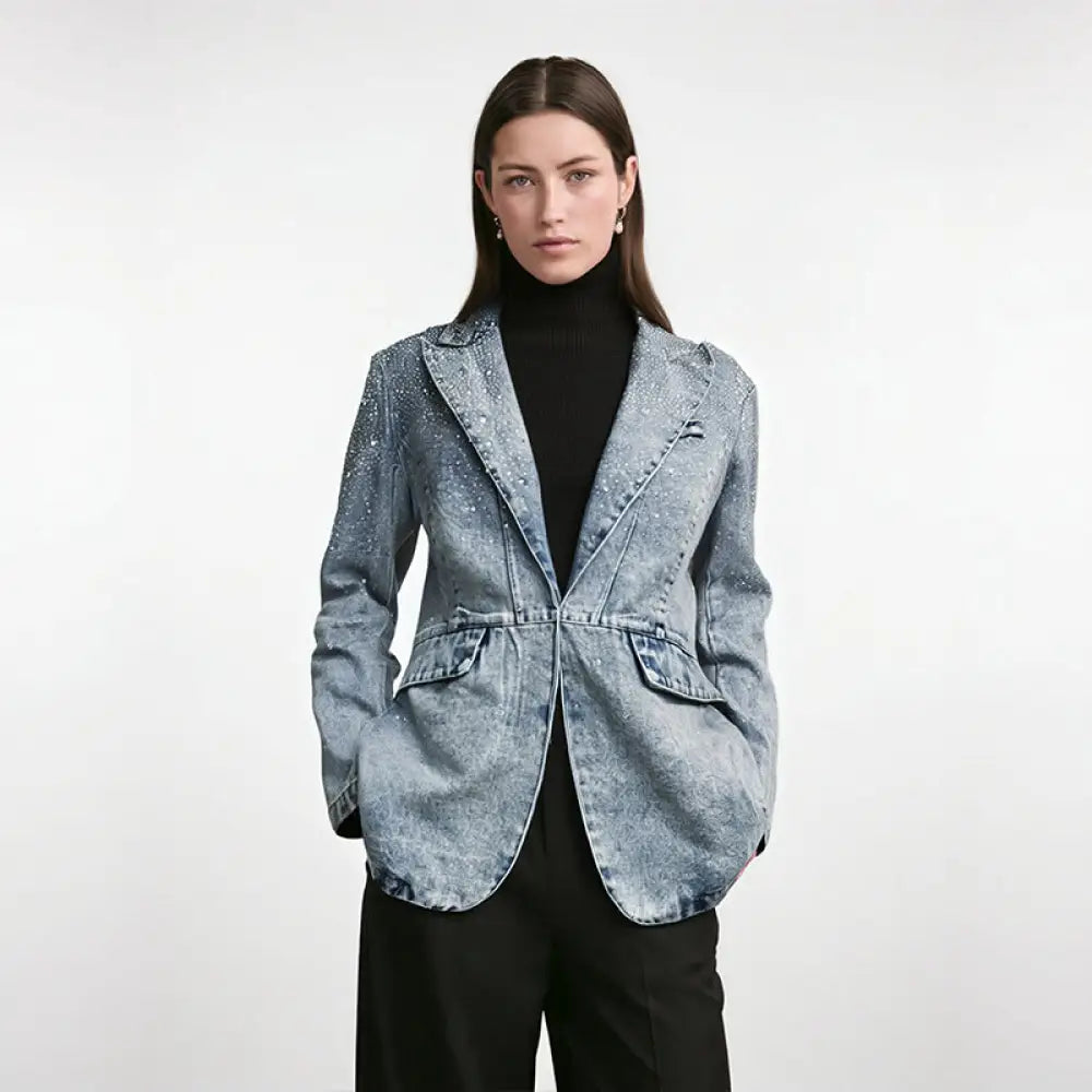 Vintage Rhinestone Denim Blazer – same ANTHEM. Romantic Streetwear for Soulmates - Blue / One Size