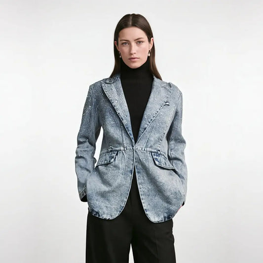 Vintage Rhinestone Denim Blazer – same ANTHEM. Romantic Streetwear for Soulmates - Blue / One Size