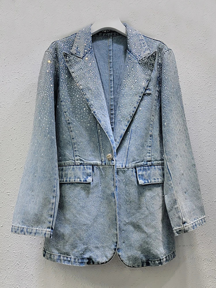 Vintage Rhinestone Denim Blazer – same ANTHEM. Romantic Streetwear for Soulmates - Blue / One Size