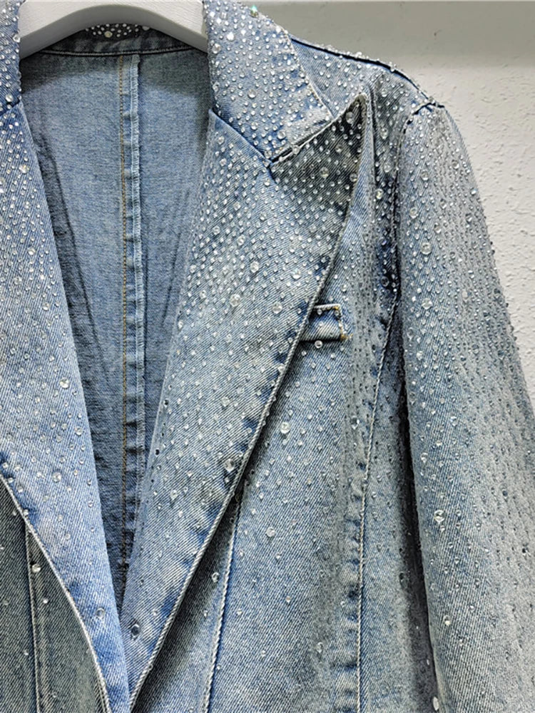 Vintage Rhinestone Denim Blazer – same ANTHEM. Romantic Streetwear for Soulmates - Blue / One Size