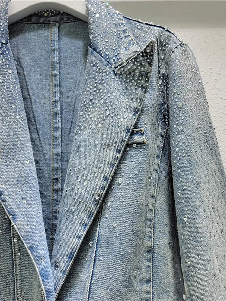 Vintage Rhinestone Denim Blazer – same ANTHEM. Romantic Streetwear for Soulmates - Blue / One Size