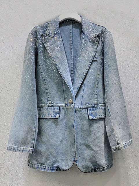 Vintage Rhinestone Denim Blazer – same ANTHEM. Romantic Streetwear for Soulmates - Blue / One Size