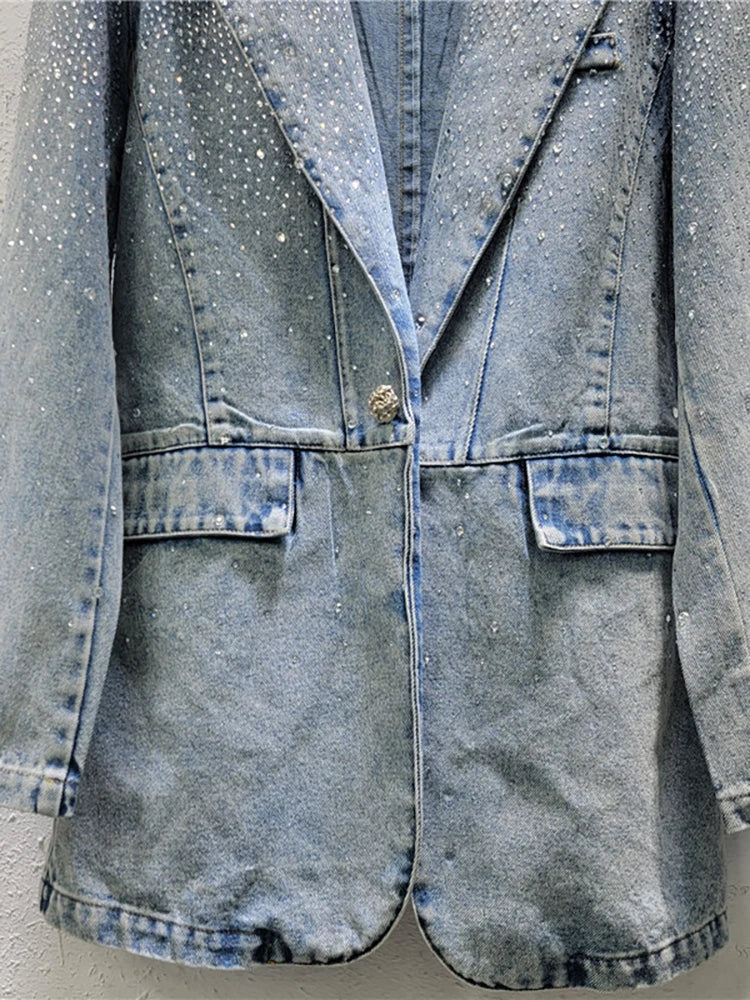 Vintage Rhinestone Denim Blazer – same ANTHEM. Romantic Streetwear for Soulmates - Blue / One Size