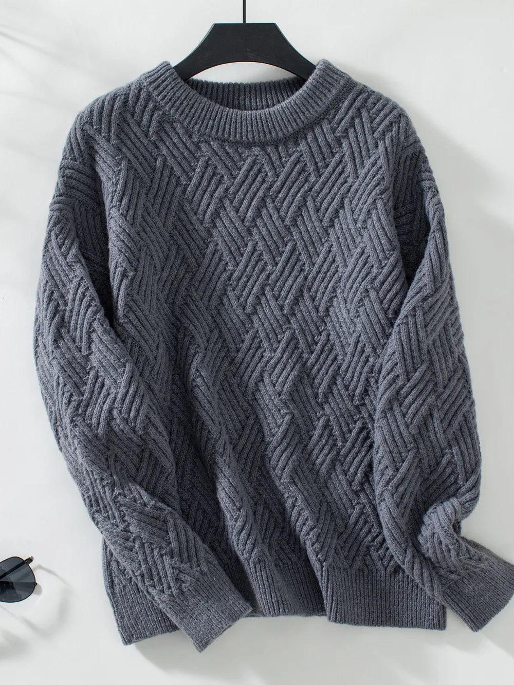 Vintage Round Neck Knit Sweater – same ANTHEM. - Dark Gray / XL