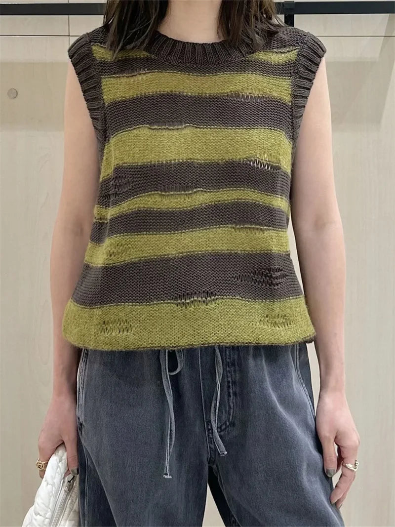 Vintage Stripes Sleeveless Knit Vest – Dreamy Soulmate Streetwear | same ANTHEM