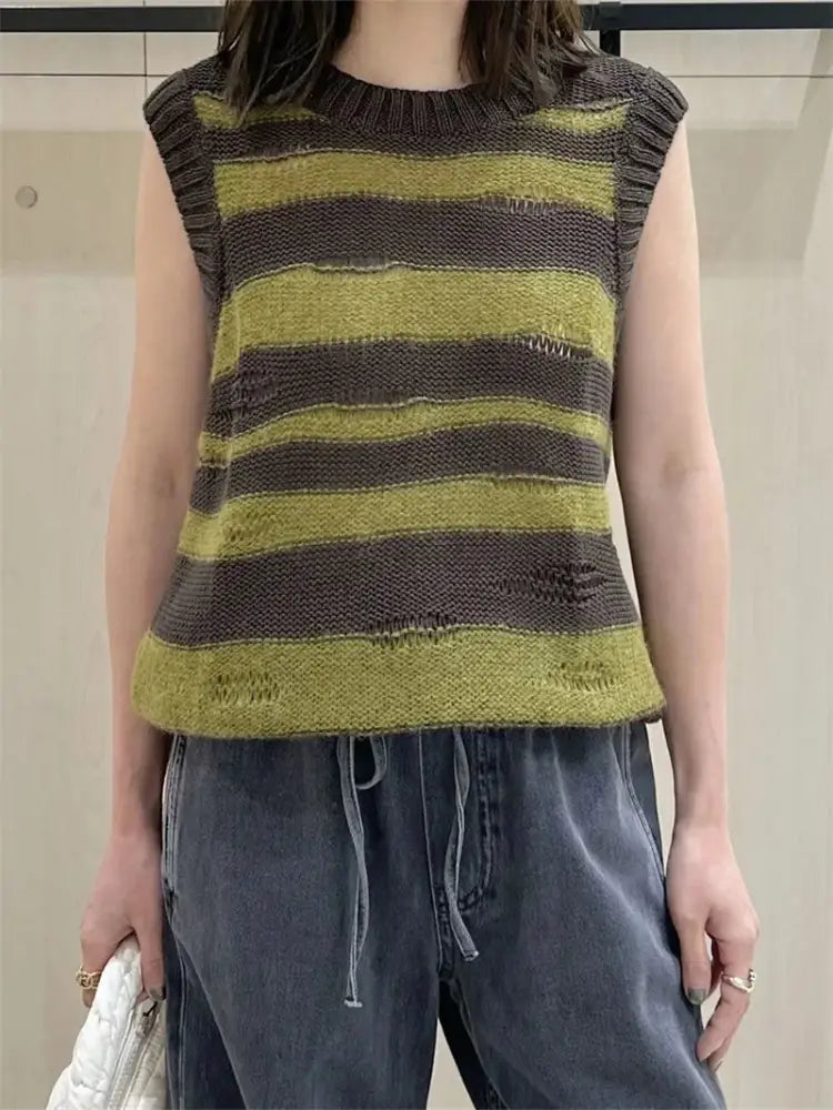 Vintage Stripes Sleeveless Knit Vest – Dreamy Soulmate Streetwear | same ANTHEM