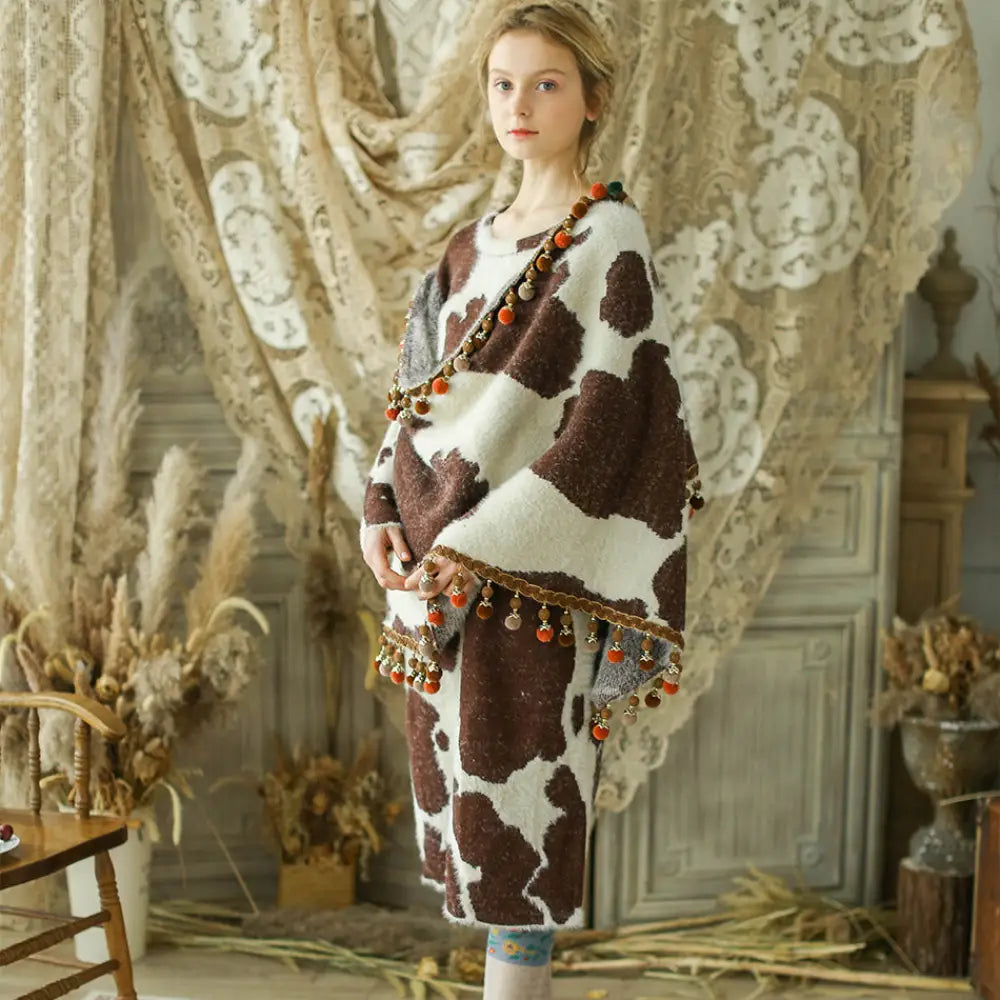 Vintage Wool Knitted Shawl Dress | same ANTHEM. - Coffee