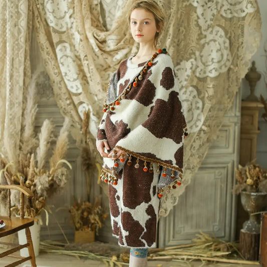 Vintage Wool Knitted Shawl Dress | same ANTHEM. - Coffee