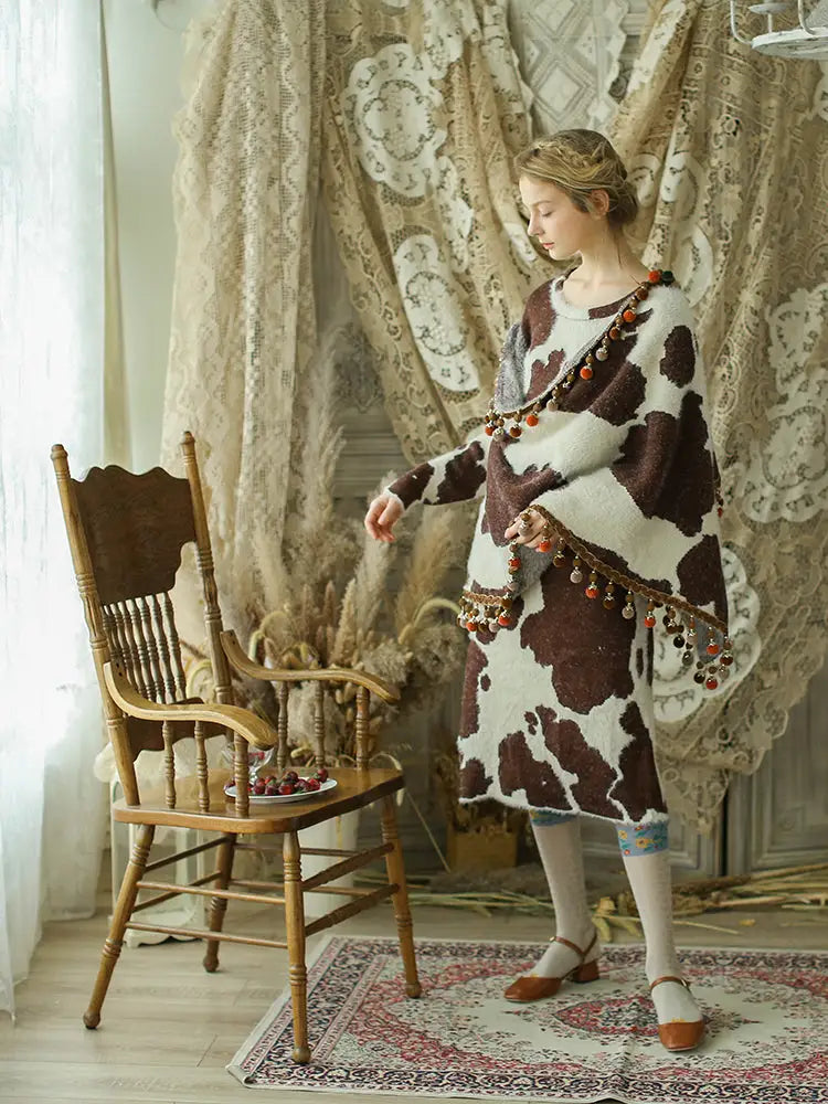 Vintage Wool Knitted Shawl Dress | same ANTHEM. - Coffee