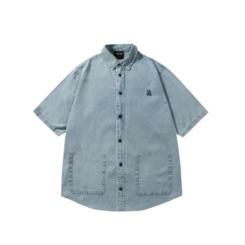 Washed Denim Embroidered Shirt – same ANTHEM. Soulmate Streetwear for Men - Blue / M