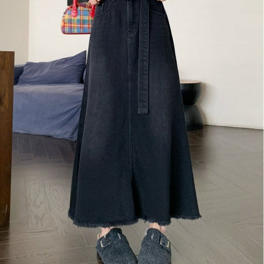 Washed Denim Long Skirt | Lover’s Skirt for Friends & Soulmates | same ANTHEM - Black / L