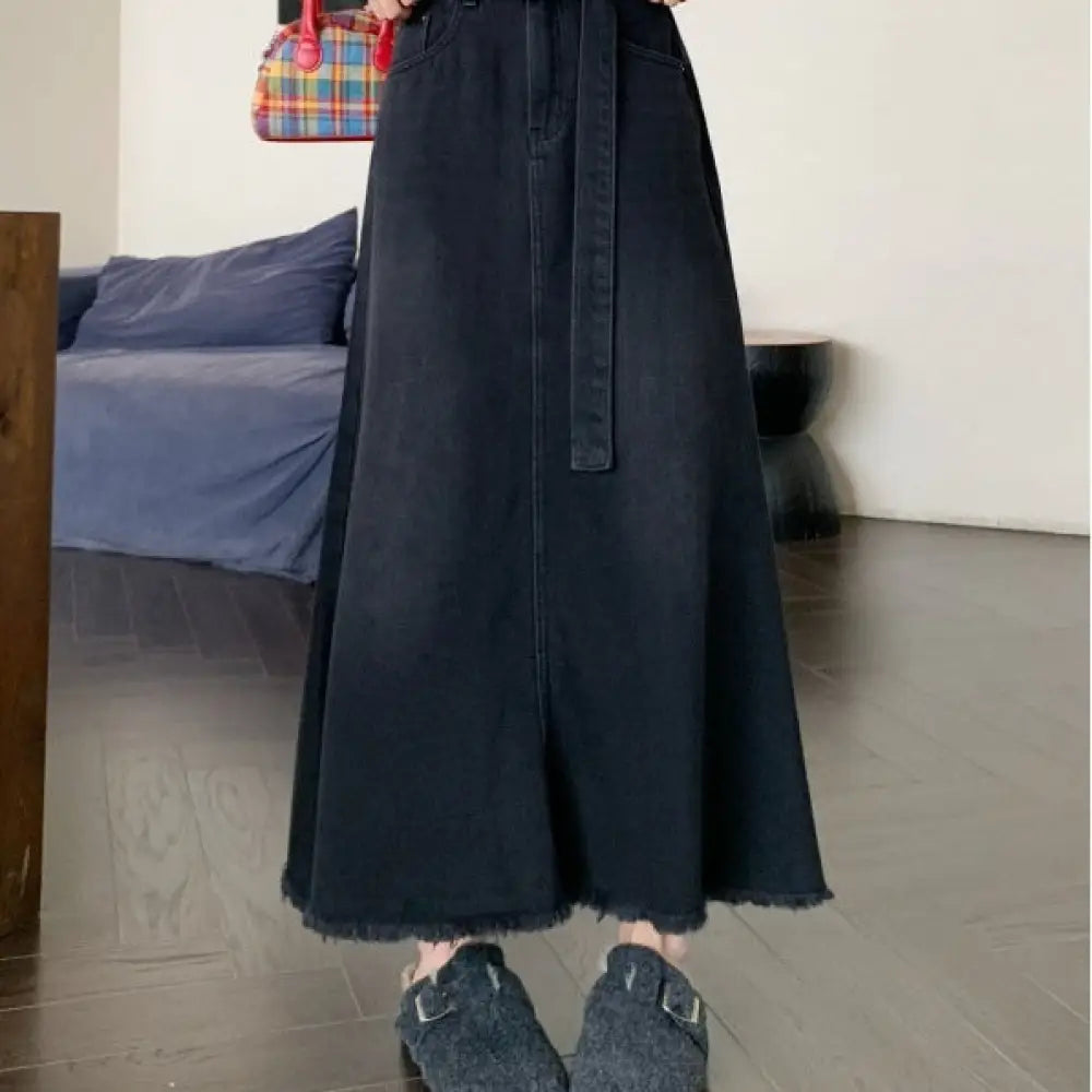 Washed Denim Long Skirt | Lover’s Skirt for Friends & Soulmates | same ANTHEM - Black / L