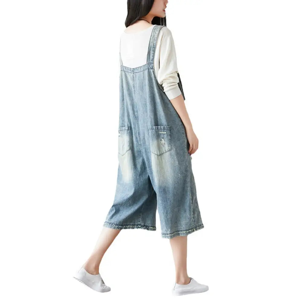Washed Retro Wide-Leg Ripped Jeans Overalls – Soulmate Streetwear | same ANTHEM. - light blue / one size