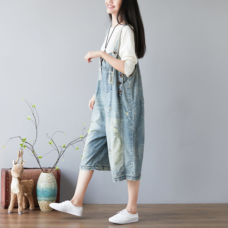 Washed Retro Wide-Leg Ripped Jeans Overalls – Soulmate Streetwear | same ANTHEM. - light blue / one size