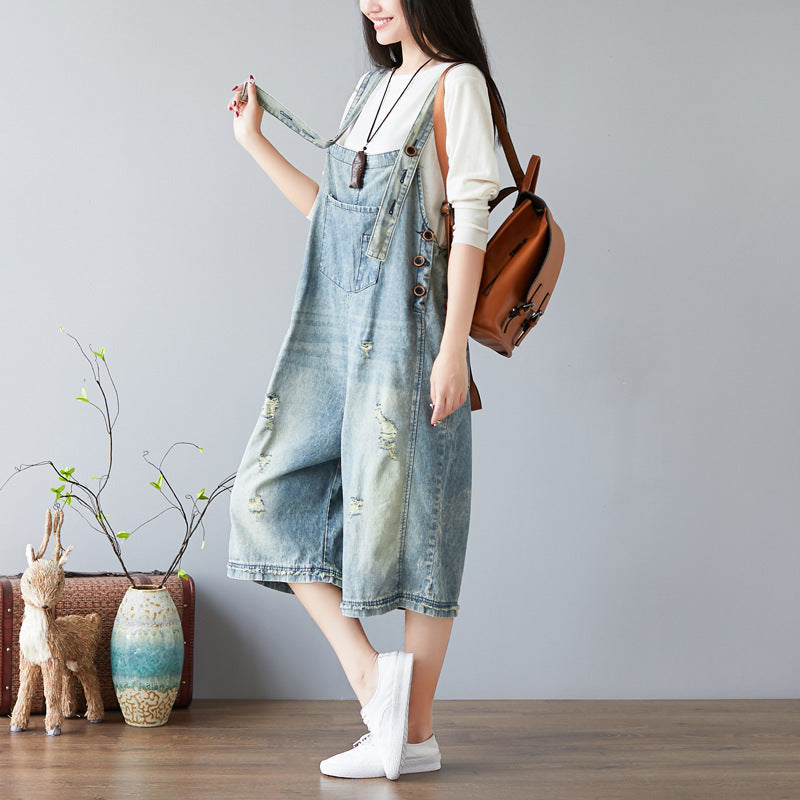 Washed Retro Wide-Leg Ripped Jeans Overalls – Soulmate Streetwear | same ANTHEM. - light blue / one size