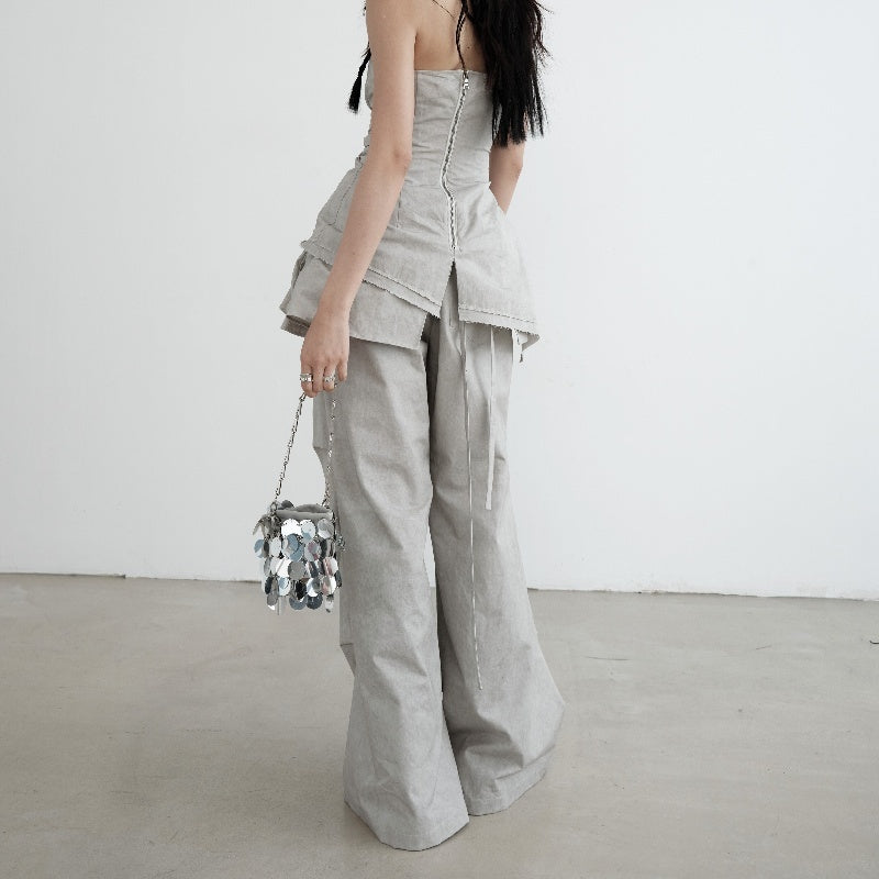 Washed Dirty Dyed Cotton Two-piece Removable Flounced Skirt Swing Casual Pants - Bag