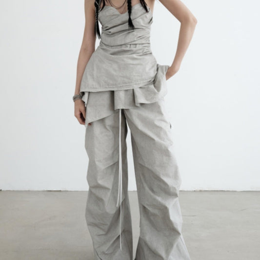 Washed Dirty Dyed Cotton Two-piece Removable Flounced Skirt Swing Casual Pants - Bag