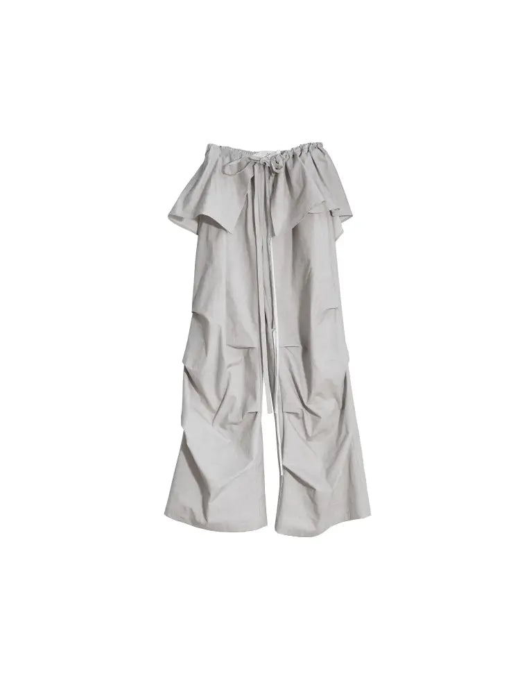 Washed Dirty Dyed Cotton Two-piece Removable Flounced Skirt Swing Casual Pants - Gray / L - Bag