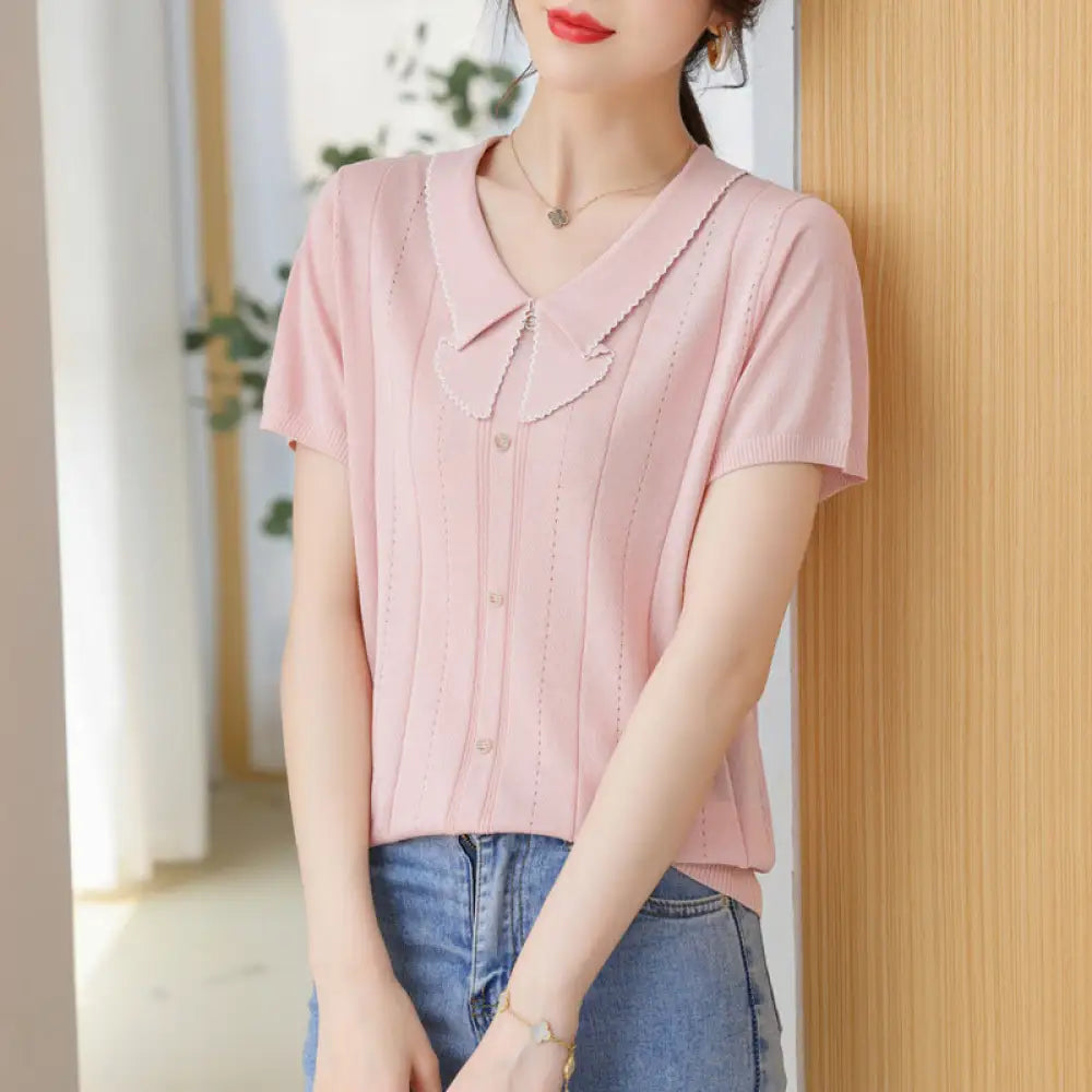 Wear Your Story | Chic Doll Collar Breasted Sweater for Lovers & Friends | same ANTHEM - Pink / Free Size - Top