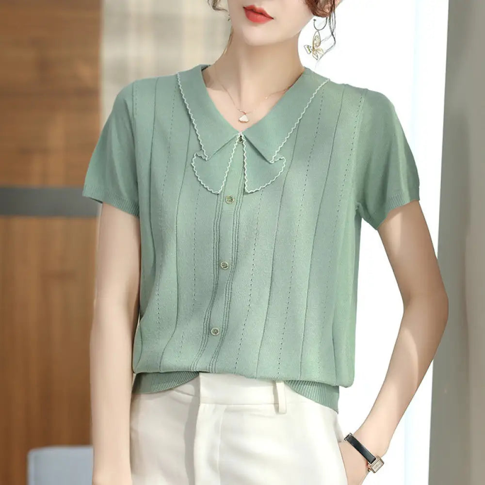 Wear Your Story | Chic Doll Collar Breasted Sweater for Lovers & Friends | same ANTHEM - Light Green / Free Size - Top