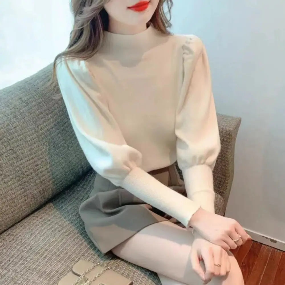 Wear Your Story | Chic Puff Sleeve Wool Pullover for Lovers & Friends | same ANTHEM - Apricot / Free Size