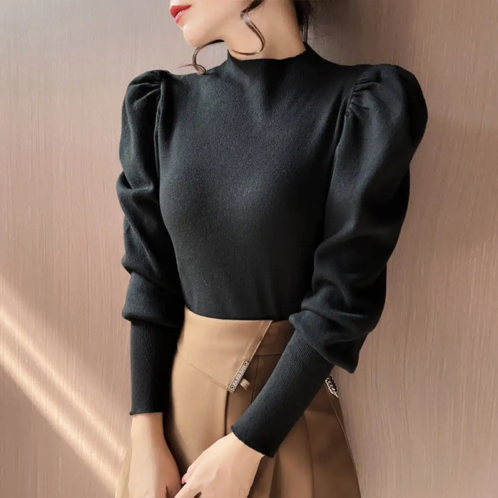 Wear Your Story | Chic Puff Sleeve Wool Pullover for Lovers & Friends | same ANTHEM - Black / Free Size