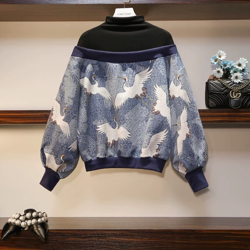 Wear Your Story | Women’s Crane Print Casual Sweater for Soulmates & Friends | same ANTHEM - Flower Color 2 / L