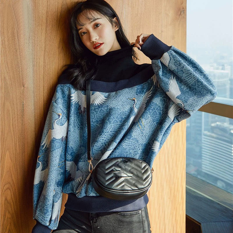 Wear Your Story | Women’s Crane Print Casual Sweater for Soulmates & Friends | same ANTHEM - Floral 1 / L