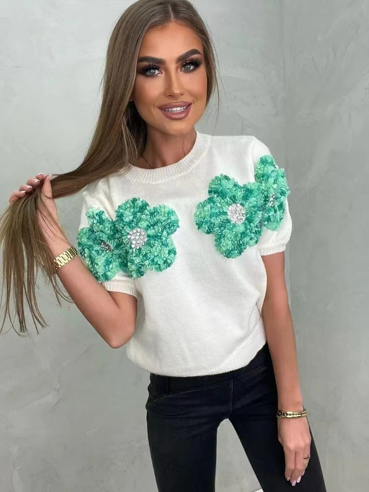 weet Pink Flower Sweater – Dreamy Japanese Style | same ANTHEM - Green flowers on white background / S