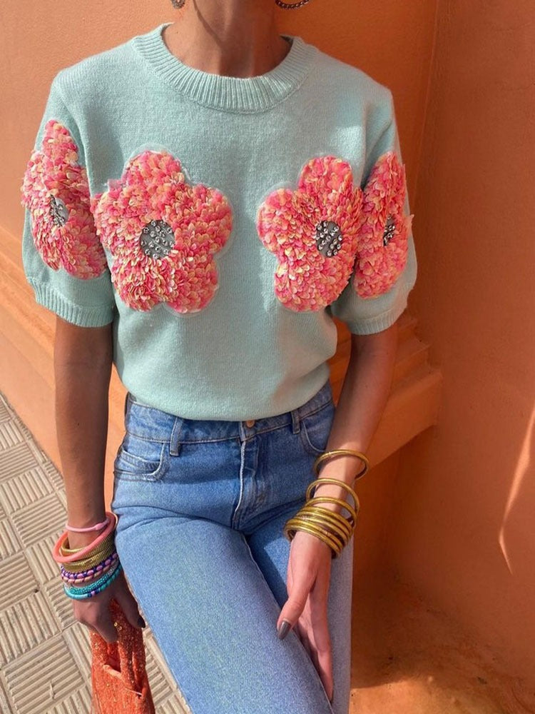 weet Pink Flower Sweater – Dreamy Japanese Style | same ANTHEM - Red flowers on green background / S