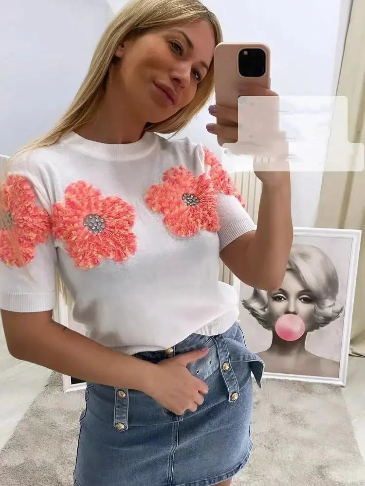 weet Pink Flower Sweater – Dreamy Japanese Style | same ANTHEM - Red flowers on white background / S
