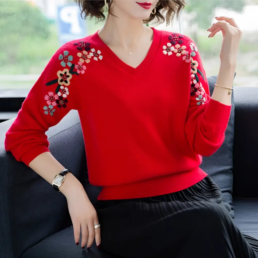 Western Chic Embroidered Knitted Shirt – For Lovers Soulmates & Chosen Family | same ANTHEM - Red / One size